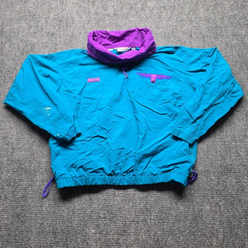 Vintage 90s Columbia Radial Sleeve Pullover Windbreaker Womens L Teal Purple